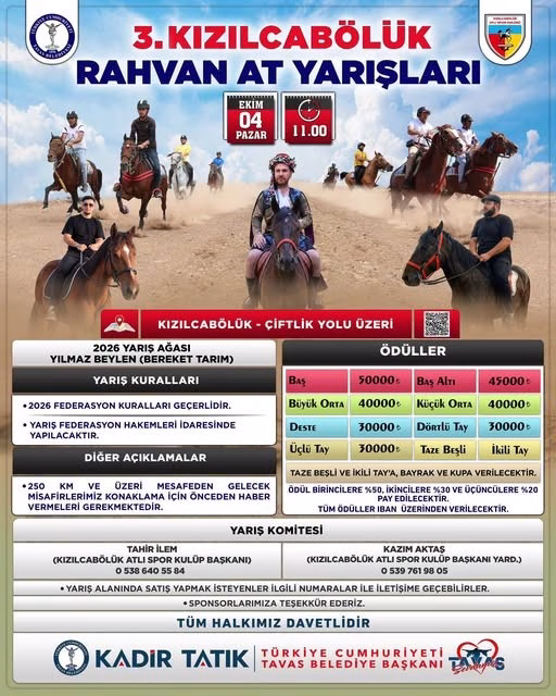 Kızılcabölük’te rahvan at yarışları 4 Ekim’de yapılacak