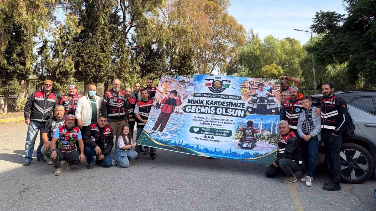 Motosiklet grubundan lösemi hastası minik Ali’ye pankartlı sürpriz ziyaret
